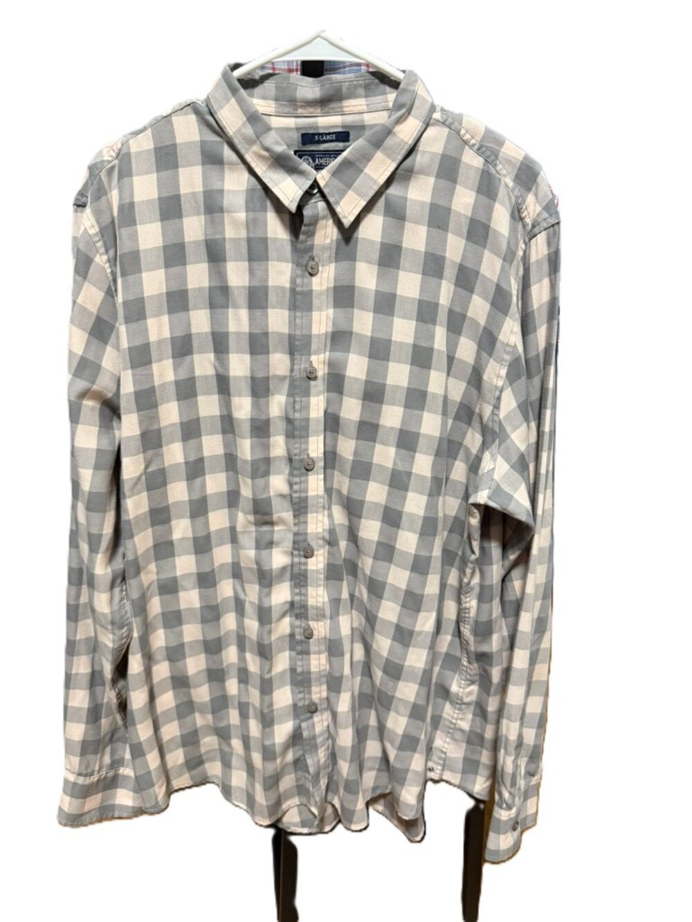 American Rag Mens XL Gray White Gingham Check Button Down Shirt Long Sleeve